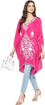 CRAFTBAZAR Embroidered Cotton Rayon Blend Women Kaftan