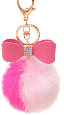 

Savii Double Color Pink Fur Pompom Keychain Key Chain