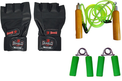 

Diablo Combo of Gym Gloves,Skipping Rope & Hand Gripper Gym & Fitness Kit