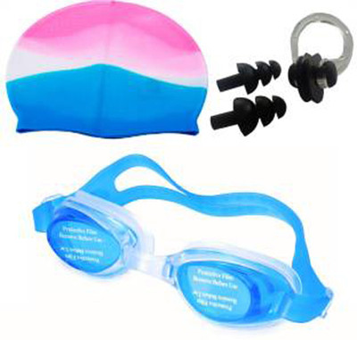 

GLS Swimming Combo Kit - 1 Swimming Cap 1 Swimming Goggle 1 Pair Ear Plug & 1 Nose Pin Swimming Kit