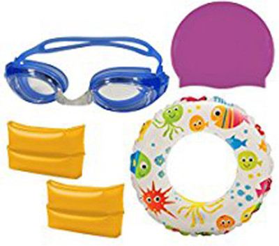 

GLS Swimming Combo Kit - 1 Swimming Cap 1 Swimming Goggle 1 Swimming Tube 1 Pair Arm Band Swimming Kit