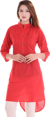 Chichi Women Solid Straight Kurta(Red)