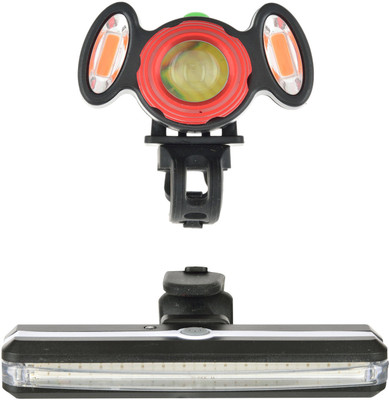 

Dark Horse BICYCLE Zoom Focus Front/Head LIGHT USB WITH 2 RED Warning signal LIGHTS & USB LED 6 Mode Multicolour Tail Light LED Front Rear Light Combo(Black)