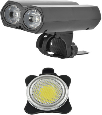 

Dark Horse BICYCLE TWIN HEAD LIGHT LED WITH HORN USB Rechargeable Light & USB LED Multicolour Tail Light LED Front Rear Light Combo(Black)