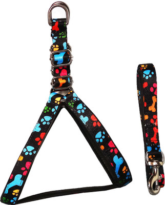 

Petshop7 Printed Fancy Padded Dog Harness & leash Set 0.75 inch -  (Chest Size : 22-25 Inch) Dog Harness & Leash(, Black