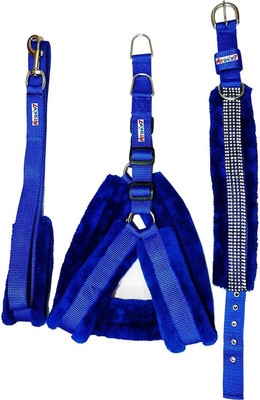

Skora High Quality Soft fur Combo pack of harness+leash +collar for Large breed Dog Dog Collar & Leash(, Blue