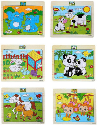 

Pepperonz Wooden 20 pieces Animal Jigsaw Puzzles For Kids (Set Of 6 & Design May Vary)(20 Pieces)