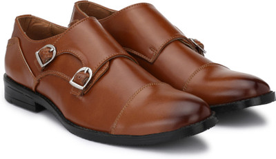 

Hirel's Hirel's Tan Double Monk Formal Shoes Monk Strap For Men(Tan