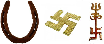 Sahaya Combo of HorseShoe ( Kale Ghode ki Naal) , Swastik Pyramid Yantra and Trishakti Wall hanging Showpiece - 10 cm(Alloy, Multicolor) available at flipkart for Rs.185