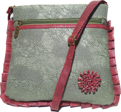 AZED Collections Girls Casual Green Leatherette Sling Bag