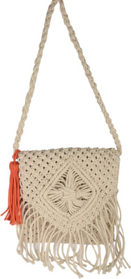 

Rezzy Women Casual White Cotton Sling Bag