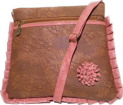 AZED Collections Girls Casual Tan Leatherette Sling Bag