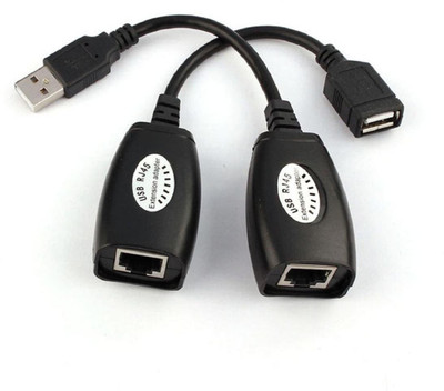 

FOX MICRO USB (Male)To RJ45 + USB (Female) USB over Cat5/5e/6 Extension Adapter RJ45 -Up to 150ft Length USB Lan Extender(SET OF 1) USB Adapter(Black)