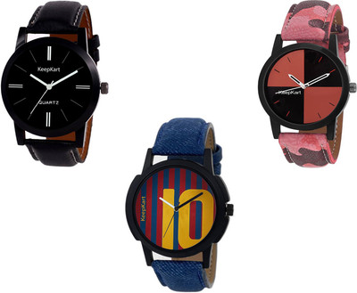

Keepkart Set Of Three Messy Jersey Dial Print For Boys And Girls Watch - For Couple