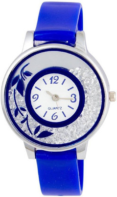 

Miss Perfect Blue Flower Print Dial Movable Diamond PU Strap Analouge Watch For Women And Girls Watch - For Girls Watch - For Girls