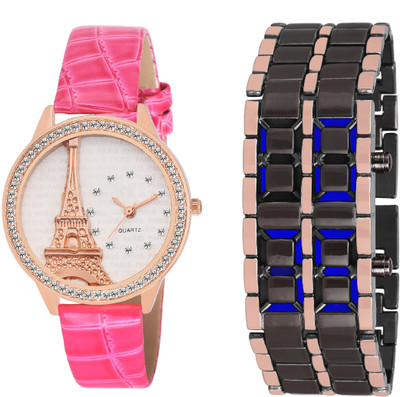 

COSMIC ROSE GOLD AND BLACK TWO TONE CHAIN BLUE LED boys BRACELET WITH limited edition PARIS EFFIE TOWER Crystal Studded LADIES & GIRLS Watch - For Men & Women