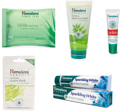 

Himalaya Aloe Vera Facial Wipes, Purifying Neem Face Wash, Lip Balm, Purifying Neem Pack, Sparkling White Toothpaste(Set of 5)