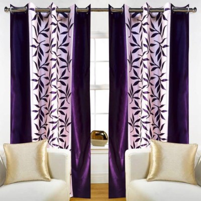 TrueValue Creations 212 cm (7 ft) Polyester Semi Transparent Door Curtain (Pack Of 2)(Floral, Kolavery Purple/Violet Printed Floral Color)