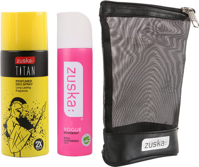 

Zuska Men and Women Deo Pack - Titan and Vogue Deodorant Spray - For Men & Women(150 ml, Pack of 2)