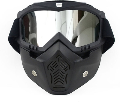 

BikeStuff Open face helmet facemask & Silver Motorcycle Goggles(Silver)