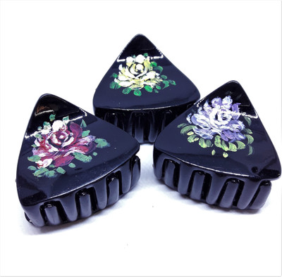 

M K Designs Hair Clutcher -Set of 3 - Rose Painting Hair Claw(Red, Yellow, Purple)