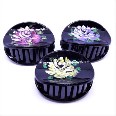 

M K Designs Hair Clutcher Set of 3- Rose Painting Hair Claw(Red, Yellow, Purple)