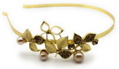 

Satyam Kraft Studded Golden Metal Hair Band Hair Accessory Head Gear Headband Crown Tiara Pageant For Girls And Women Head Band(Gold)
