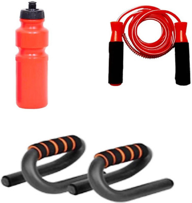 

Arnav Family Fitness Combo of S Type Push Up Stand, Ball Bearing Skipping Rope and Water Sipper Home Gym Combo(100 - 120 kg)