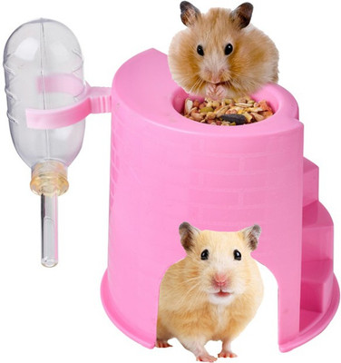 

Sage Square 3 in 1 Water Bottle with Stand cum cum Feeder cum Hideout cum Hide House for Hamster / Dwarf / Gerbil / Mice (Pink Round Plastic Pet Bowl & Bottle(65 ml Pink)