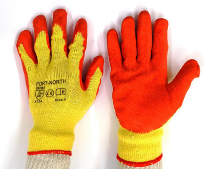 

SS & WW Yellow Cotton Yarn Knitted shell with Orange palm coated Crinkle latex Gloves Latex Safety Gloves(25)