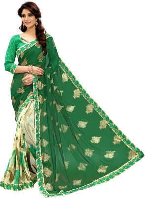 Bombey Velvat Fab Printed, Floral Print Bollywood Georgette, Chiffon Saree(Green)