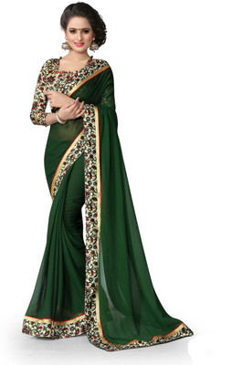 Mansvi Fashion Floral Print Fashion Poly Georgette Saree(Green)