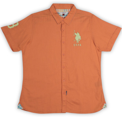 

US Polo Kids Boys Solid Casual Orange Shirt, Bright orange
