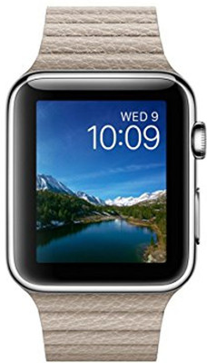 

Apple Watch 42 mm Stainless Steel Case with Leather Loop(Beige Strap Large)