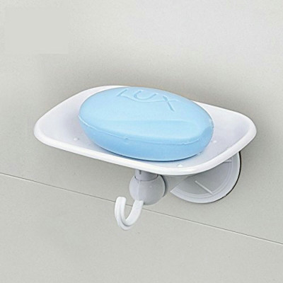 

N-STORE Multipurpose SUPER SUCTION CUP PLASTIC SOAP DISH HOLDER With Towel Hanging Hook For Kitchen Bathroom (White)(White)