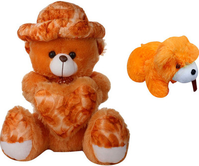 

ATTRACTIVE 3 FEET SEATING CAP & HEART TEDDY B EAR WITH SMALL FUR DOG - 85 cm(Brown)