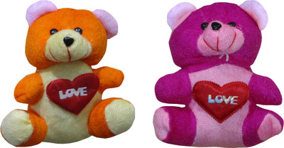 

Atorakushon Pack of 2 Cute Heart Love with Teddy Bear Soft Stuffed Plush Toy Kid Children Infant love Valentine Birthday Gift - 12 cm(Multicolor)
