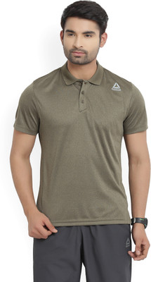 REEBOK Solid Men Polo Neck Green T-Shirt