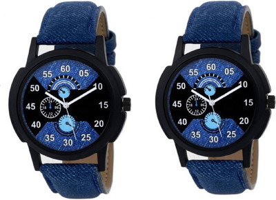 

Miss Perfect Blue LEather Strap Black Shineable Dial Couple Watches Combo For Boys And Girls Watch - For Men & Women Watch - For Boys
