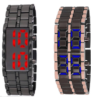 

COSMIC SET OF 2 LEDSKMEI HEAVY BRACELET RED LIGHT WITH ROSE GOLD AND BLACK TWO TONE CHAIN BLUE LED COLLECTION FOR BOYS BRACELET Watch - For Men & Women