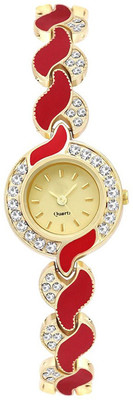 

LEBENSZEIT New Golden Red Diamond Studded Women Watch Watch - For Girls