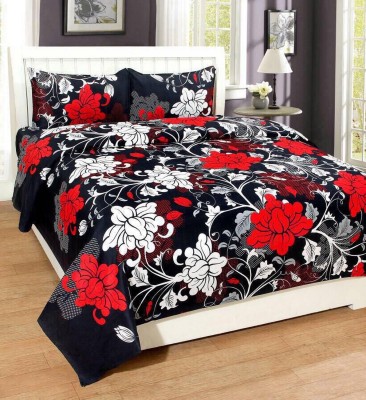 manvicreations 140 TC Polycotton Double Floral Flat Bedsheet(Pack of 1, Black)