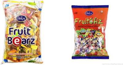 

Oshon "FRUITBEARZ_ASSORTED2_500_POUCH & FRUITOFIZ_ASSORTED_500_POUCH " Assorted Candy Sticks(Pack of 2)