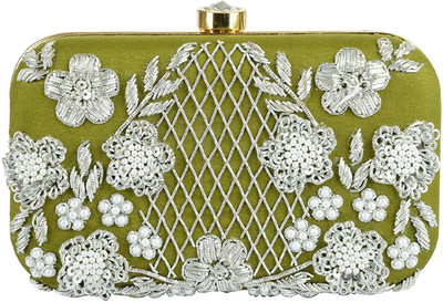 

Tooba Handicraft Party Green Clutch
