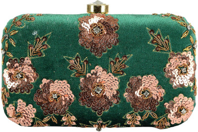 

Tooba Handicraft Party Green Clutch