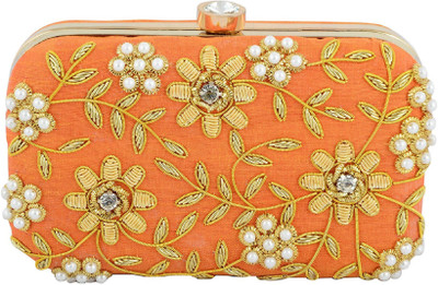 

Tooba Handicraft Party Orange Clutch