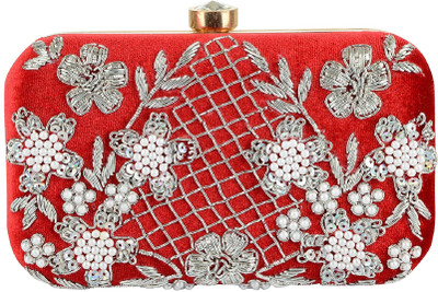 

Tooba Handicraft Party Red Clutch