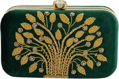 

Tooba Handicraft Party Green Clutch