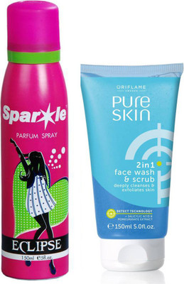 

Oriflame Sweden Pure Skin Face Scrub 150ml (32647) With one sparkle perfume spray 150 ml(Set of 2)