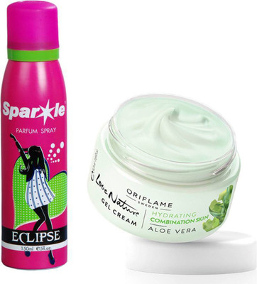 

Oriflame Sweden Love Nature Gel Cream Aloe Vera 50ml (32407) With one sparkle perfume spray 150 ml(Set of 2)